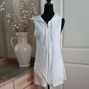 Ellen Weaver Elegant Textured White Hooded Swim Coverup Small